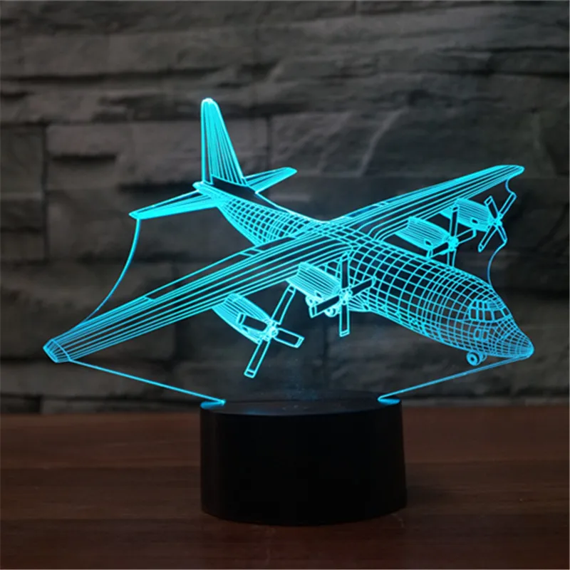 [Seven Neon]free Shipping aircraft Acrylic 7Colors Desk Lamp 3D Lamp