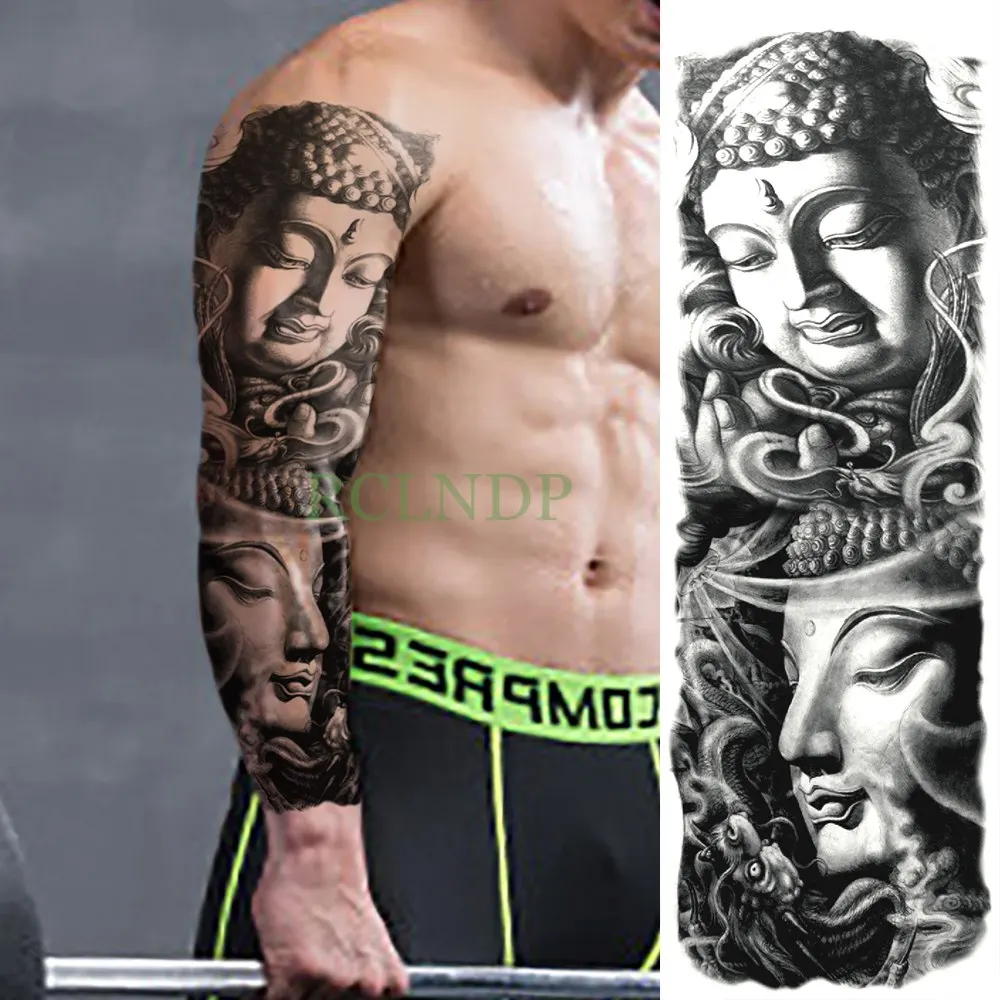 Водостойкая временная татуировка наклейка волк угол крыло крест полная рука поддельные тату флэш-тату рукава татуировки для мужчин и женщин - Цвет: Темно-серый