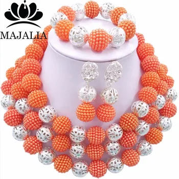 

Majalia Fashion Nigeria Wedding african beads jewelry set orange necklace bracelet Bridal Jewelry set CX-065