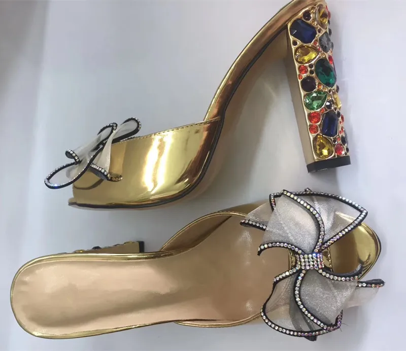 

High quality rhinestone heels Bowknot sandals Chic women's summer high heeled peep toe slippers EU35-41 BY709