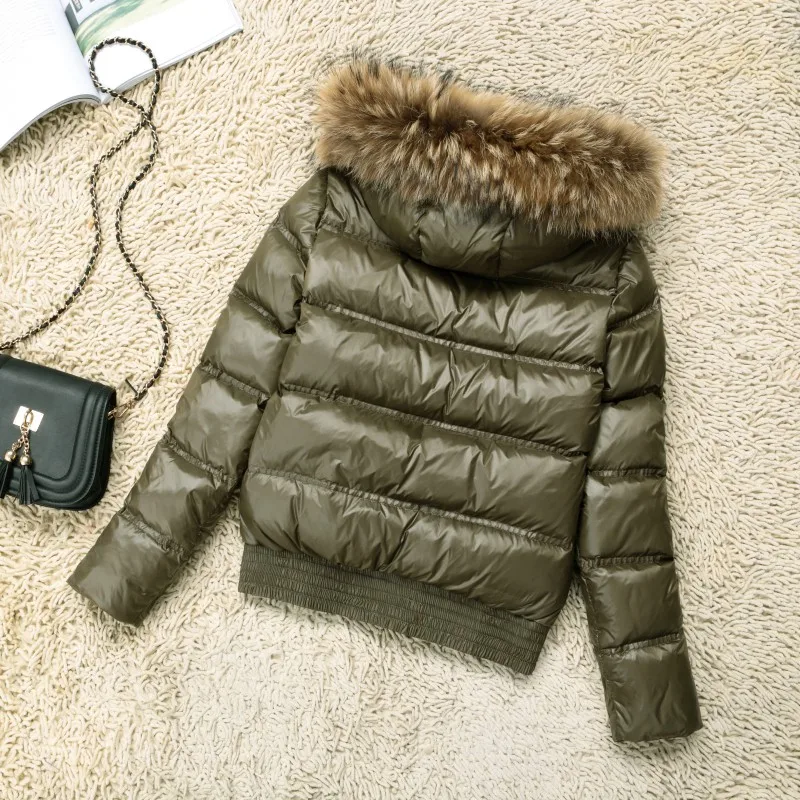 Ly Varey Lin зимняя куртка для женщин с капюшоном из натурального меха енота тонкий белый утиный пух парки Женская короткая куртка зимнее плотное пальто