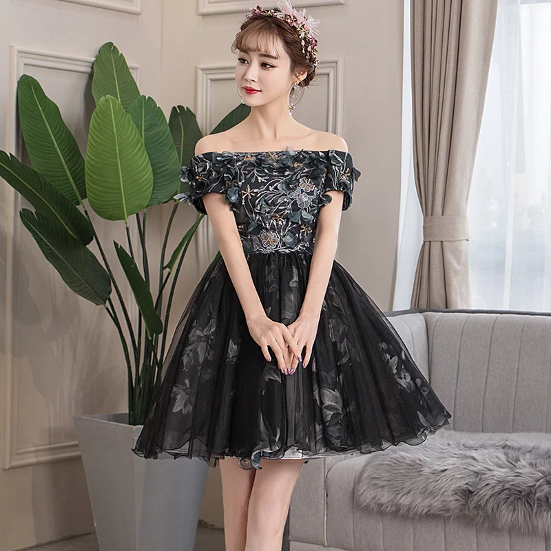 

New black sweat short lace lady girl women princess bridesmaid banquet party performance dress gown
