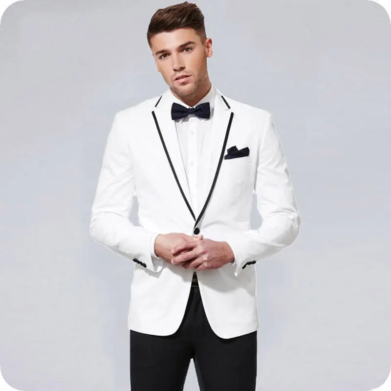 

Custom Made White Men Suit Wedding Suits for Men Blazer Masculino Black Lapel 2Piece Jacket Pant Slim Fit Groom Tuxedo Costume