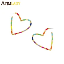 Летние новые неоновые цветные ювелирные изделия конфетная Эмаль полые сердца позолоченные серьги для женщин прекрасные радужные великолепные ювелирные изделия