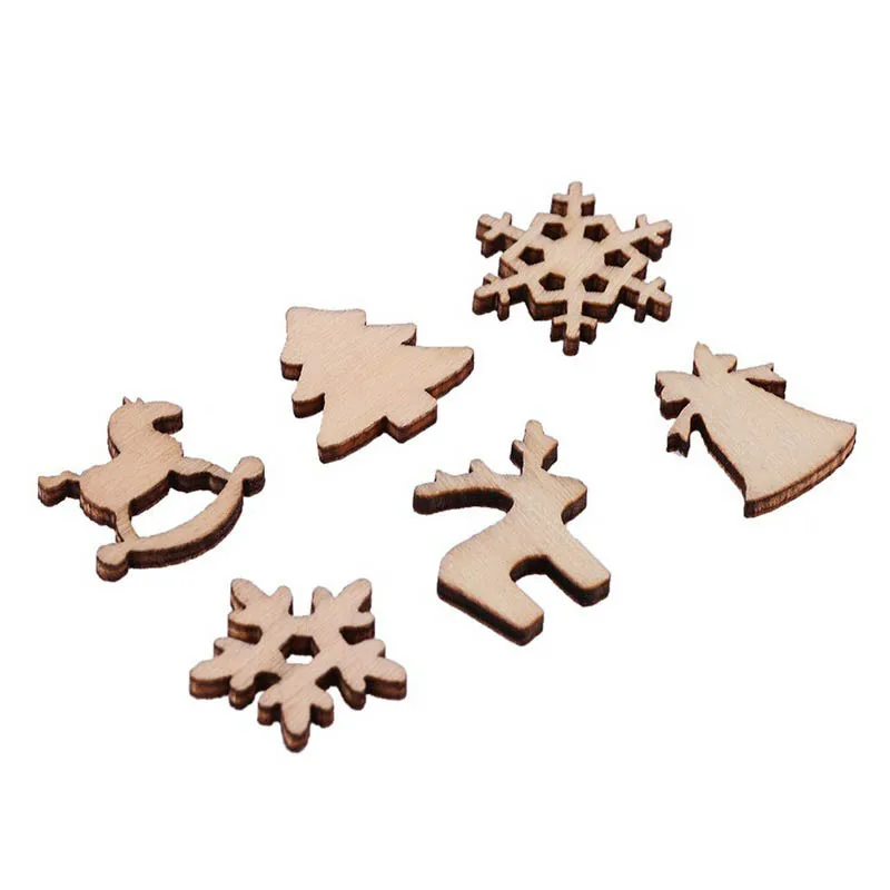 100Pcs DIY Craft Wood Chip Reindeer Snowflake Xmas Tree Ornaments Home Party Decor H99F