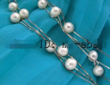 

Natural 7mm White Tin Cup Freshwater Pearl Necklace Silver Chain 18