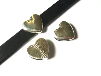 

10PCS HEART SHAPED FLAT SLIDER SPACER BEADS FINDINGS FOR 5MM 10MM FLAT LEATHER
