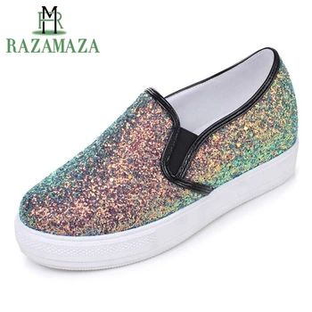 

ZALAVOR Size 30-44 Fashion Women Flats Shoes Shine Platform Trifle Slip-on Round Toe Loafer Women Glitter Thick Bottom Footwear