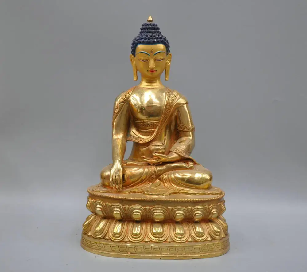 

SS 13'' China Tibet Shakyamuni Buddha Bronze Statue Earth Touching Gesture