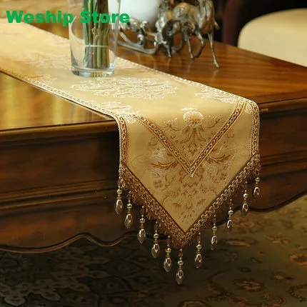 

Fashion Home Amazing Imitated Silk Fabric Golden Jacquard Rural table runner Lace Luxury Table flag and Placemat