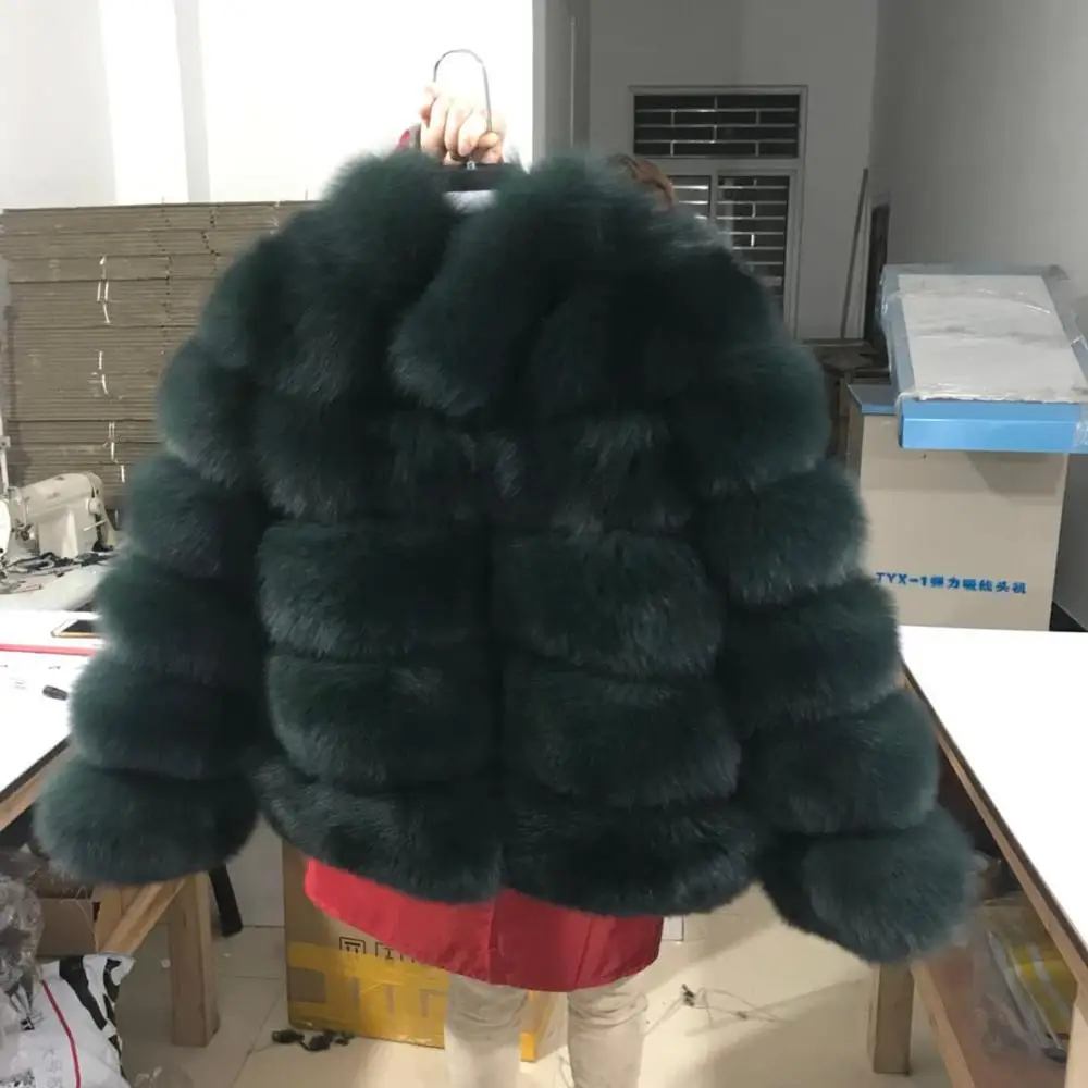 Розовая Java QC8139 новое поступление женское зимнее плотное меховое пальто куртка из натурального Лисьего меха высококачественное пальто из лисы верхняя одежда с воротником - Цвет: dark green