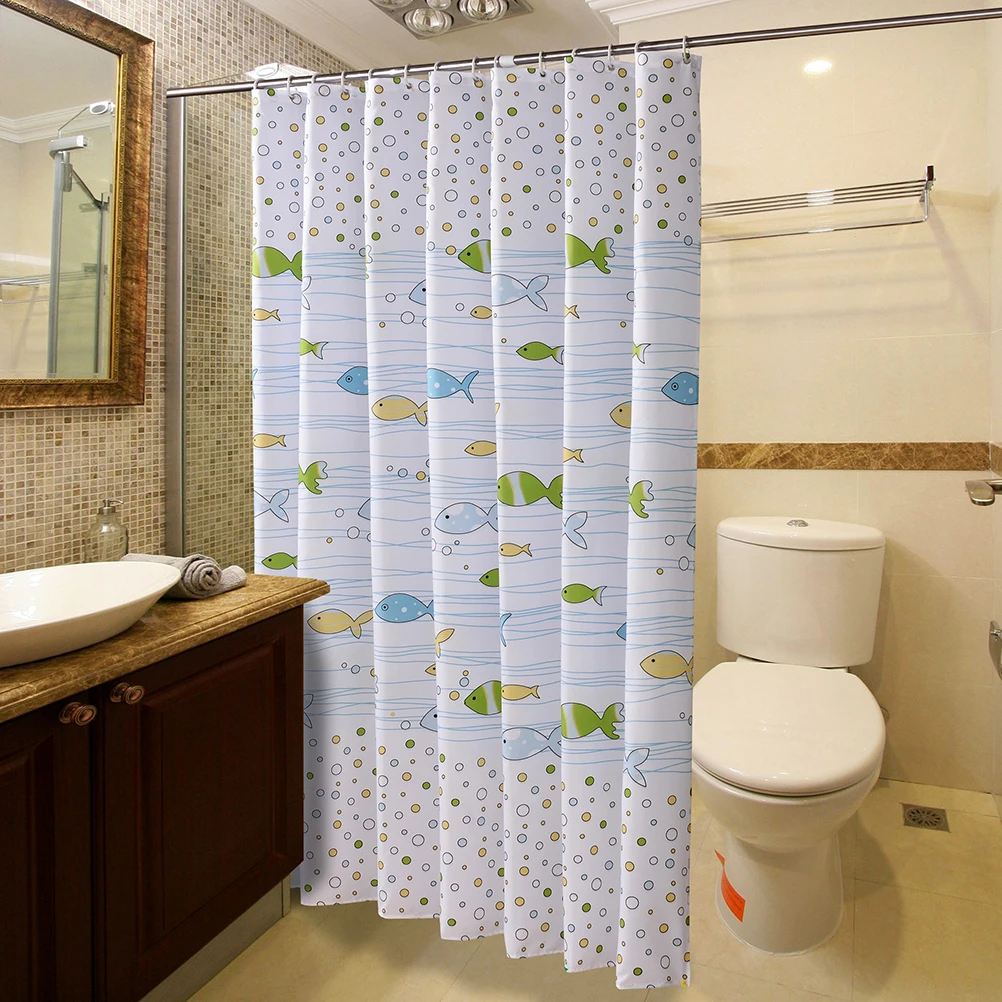 Simple Bath Curtain White Fish Printed Protection PEVA Shower Curtains