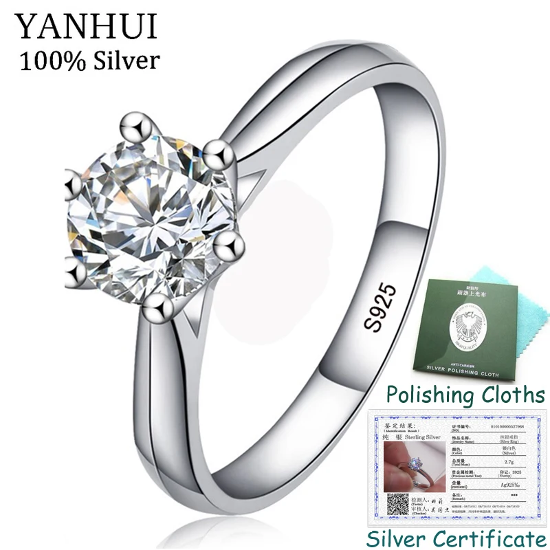 

95% OFF! With Certificate Original 925 Solid Silver Wedding Ring Luxury 1ct 6mm CZ Zircon Engagement Rings Gift for Women ZR003