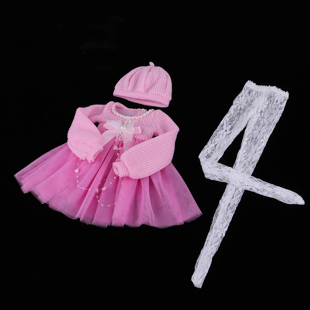 Fashion Sweater Gauzy Dress with Beret Lace Stockings for 1/3 BJD 60cm Dolls Accs Pink