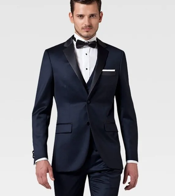 Custom Made Groom Wedding Suit Wool Tuxedo Navy Men Custom Made Groom Wedding Suit Wool Tuxedo Navy Men Wear 2017 Slim Fit