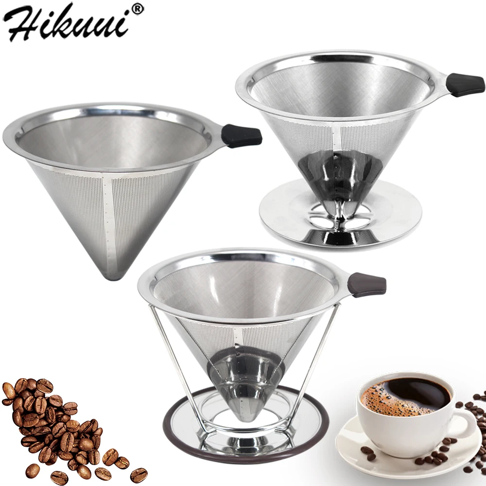 

HIKUUI Double Layer Drip Coffee Filter 18/8 Stainless Steel Reusable Cone Funnel Strainer Coffe Filter Holder Coffee Tools
