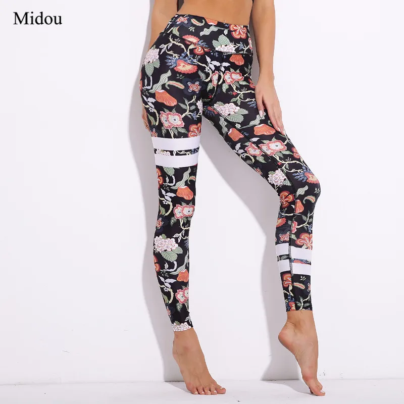 Midou Women Sportswear Sport Pants Printed Elastic Sport Leggings Yoga