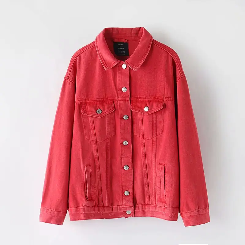 

2019 New Green Black Blue Lapel Single Breasted Casual Fall Jeans Streetwear Boyfriend Denim Jacket Autumn Womens Coats