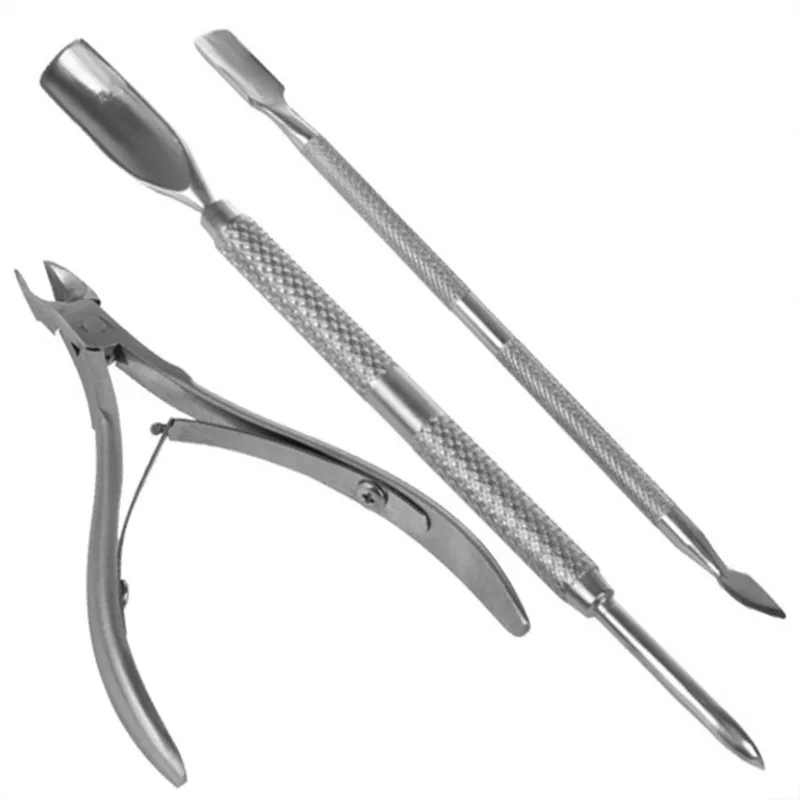 

3Pcs Stainless Steel Nail Cuticle Nipper Spoon Cuticle Pusher Steel Dead Skin Remover Cutter Nipper Clipper Cut Set nail tools