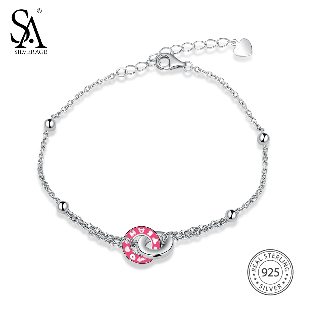 

SA SILVERAGE Real 925 Sterling Silver Round Bracelets & Bangles for Women Fine Jewelry Chain Link Bracelet Female