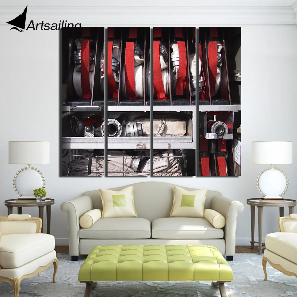 

Canvas Paintings Printed 4 Pieces Fireman Fire Equipment Wall Art Canvas Pictures For Living Room Modular painting up-1280C