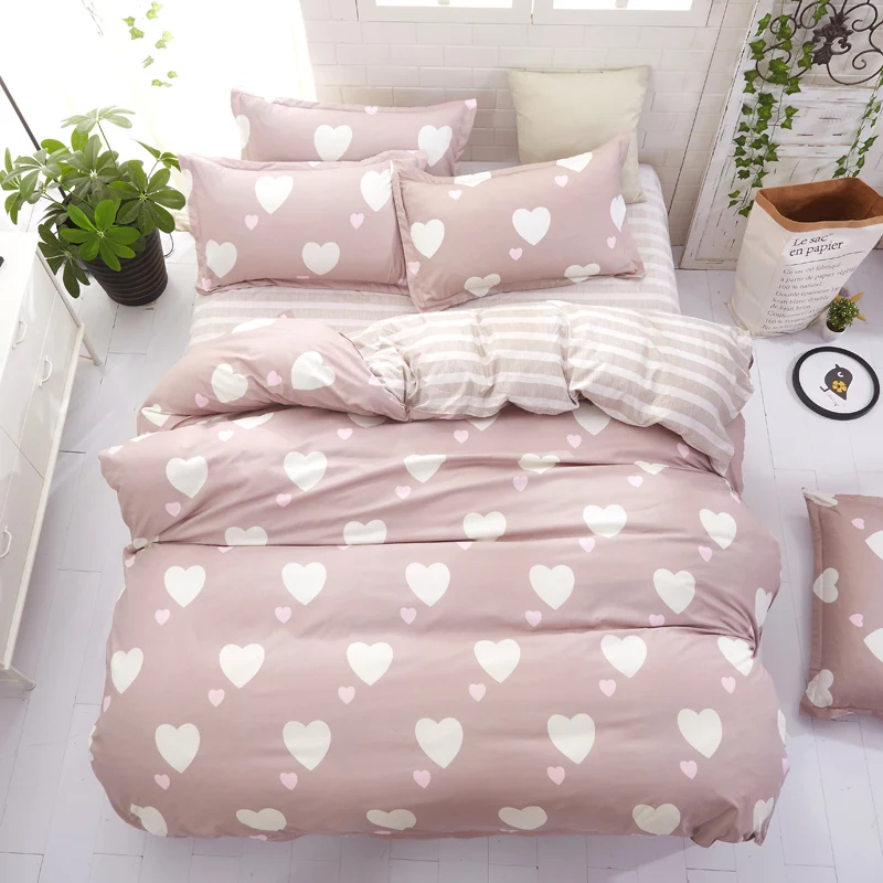 

Little Heart Print Bedding Set Geometric Pattern Quilt Cover Set Bedclothes Bed Sheet Pillowcases for Men Kids