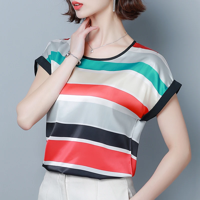 

2019 Summer New Plus Size Women's Chiffon Blouse Short Sleeve O-Neck Print Lady shirts Cool women Causal Shirt Tops