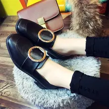 Новые модные тонкие кожаные туфли с круглым носком женская обувь с круглым носком повседневные лоферы