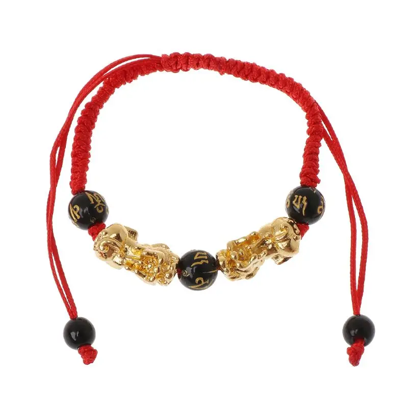 

Buddhism Six Words Gold Pi Xiu Kabbalah Red String Bracelet Evil Eye Protection