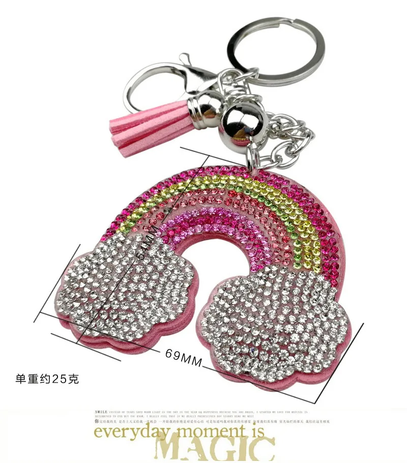 Creative color colorful rainbow keychain Cloud with full crystal keychain Girl fashion accessories Bag ornaments accessories