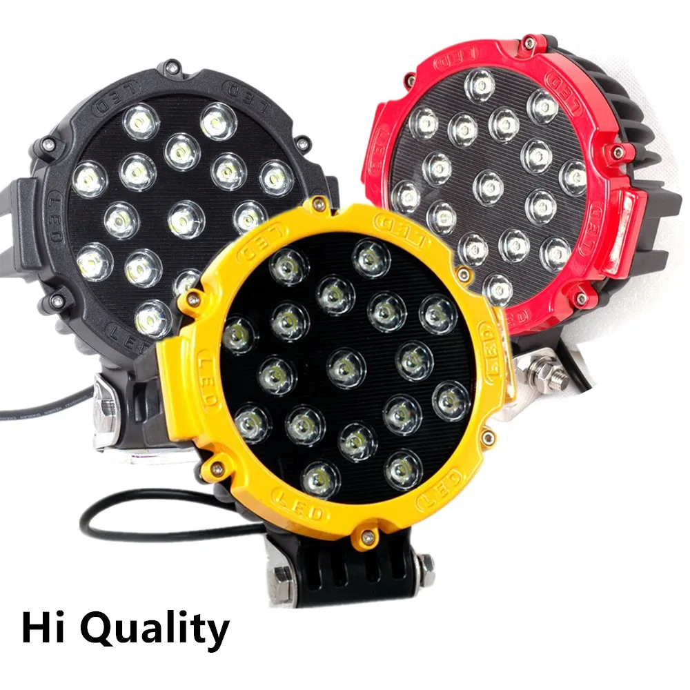 

2pcs Black/Yellow/Red 51W 7" Led Work Light Off Road Fog Driving Roof Bumper lights For 4x4 Jeep Suv Boat Raptor Tractor 12V 24V