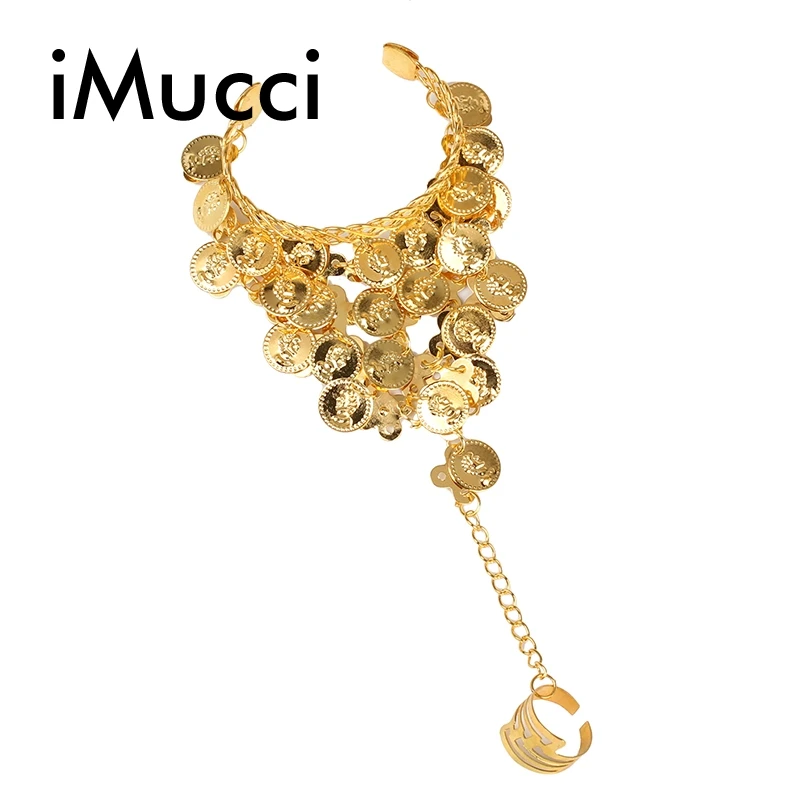 iMucci Elegant Golden Triangle Gypsy Hand Chain Belly Dancing Show Decoration Bracelet Party Stage Tassels Jewelry Bangles