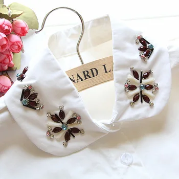 decor fake shirt women white cotton pearl lace peter pan fake false collar shirt detachable collars for womens lapel embroidery