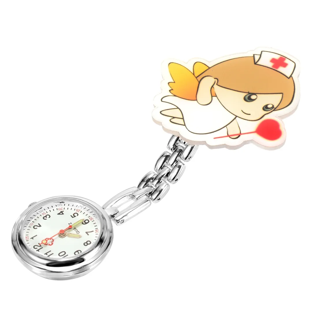 Shellhard 6 Styles Cute Cartoon Watch Fashion beautiful Girl Pattern Luminous Pin Quartz Pocket Brooch Fob Watches