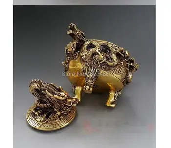 

Vintage Buddhism fete Brass Six Dragon incense burner Censer fengshui Signture