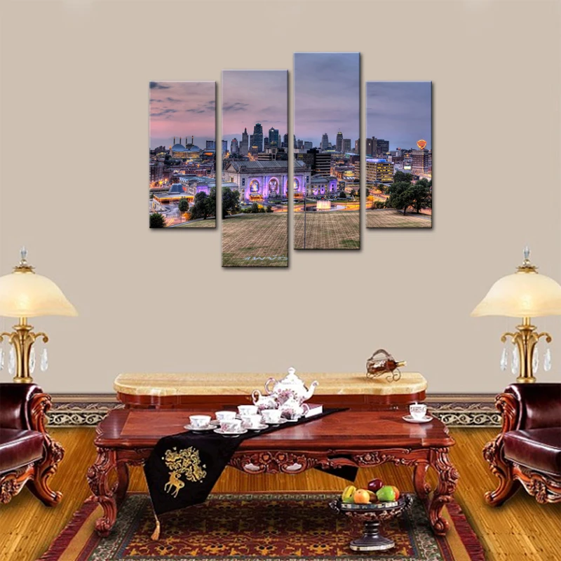 Kansas City Wall Art 4 panels kansas city buildings modern painting giclee artwork Kansas City Wall Art 4 panels kansas city buildings modern painting giclee artwork