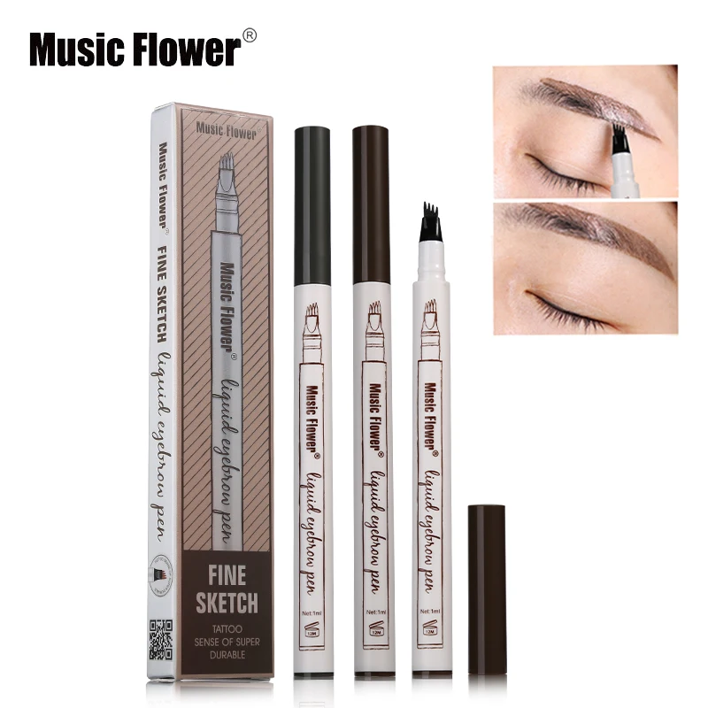 Music Flower Brand 4 Colors Eyebrow Pencil Fine Sketch Liquid Eyebrow Pen Waterproof Tattoo Super Durable Eye Brow eyebrow gel