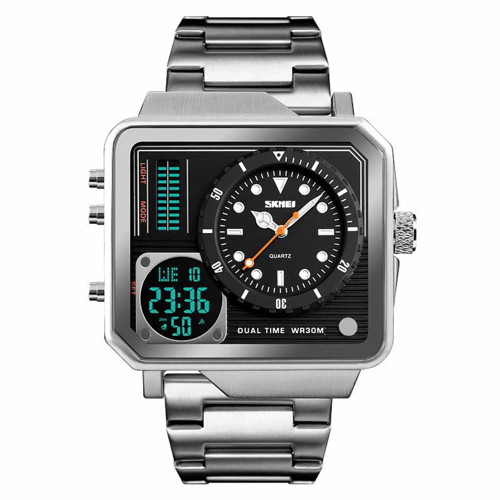 Для Мужчин's Водонепроницаемый Multi Функция спортивные наручные часы квадратный Мода Электронные лучший бренд класса люкс Полный Сталь сетки деловые мужские часы