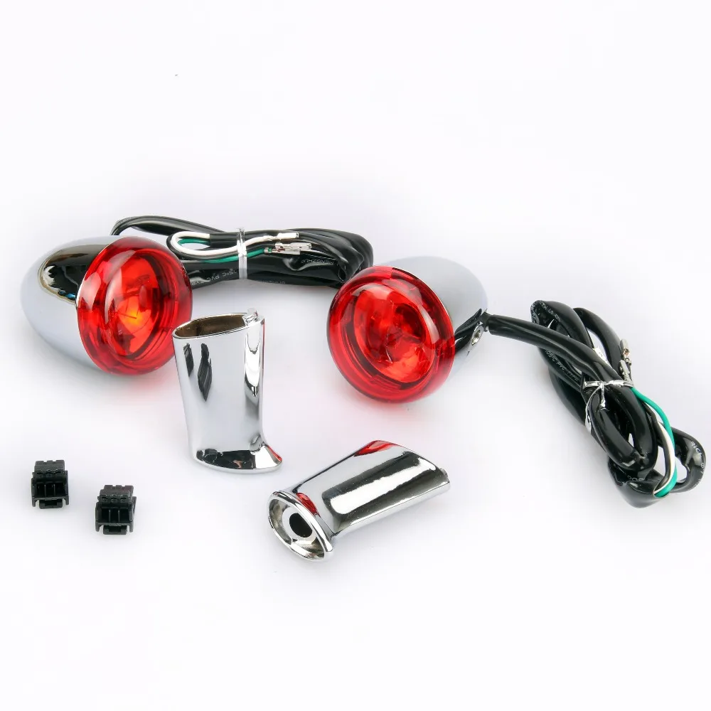 Motorcycle chrome Rear red Turn Signal Light + chrome bracket For Harley XL883 XL1200 Sportster