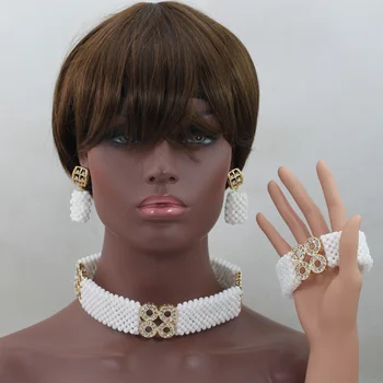 

Latest White Coral Beads Statement Necklace Set Choker Jewelry Sets Gold Dubai Wedding Jewelry Set Free Shipping CNR697