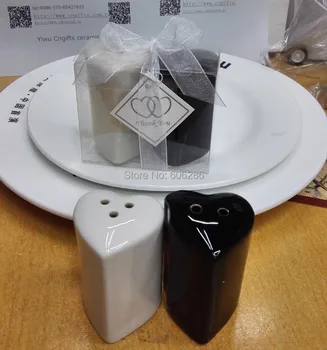 

60pcs(30sets)/lot wedding gift heart shaped ceramic cruet sets ceramic wedding souvenirs guests heart salt and pepper shakers