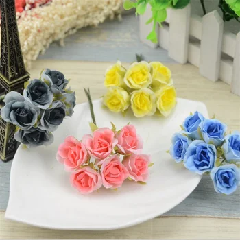 

60pcs/lot 2cm Silk Gradient Mini Rose Artificial Flower Bouquet For Wedding Decoration DIY Wreath Gift Scrapbooking Fake Flowers