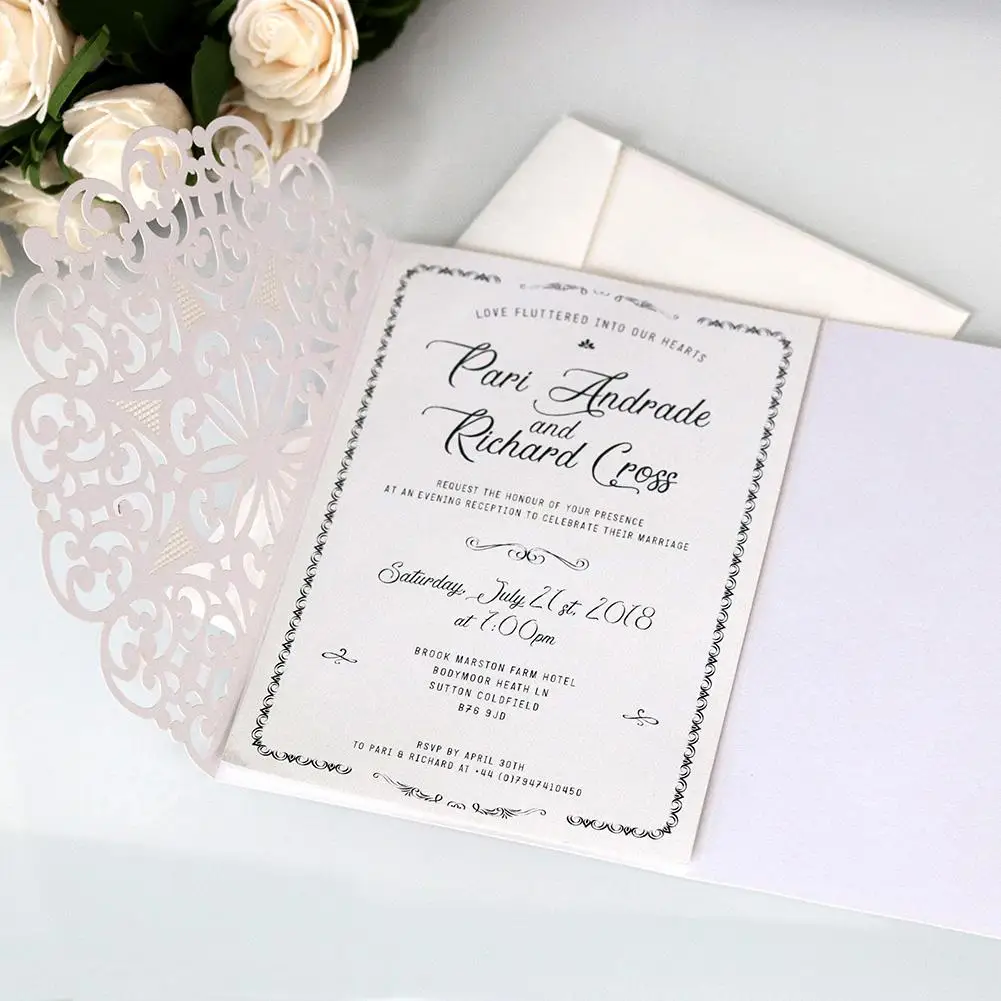  10pcs New Laser Cut Wedding Invitations Cards Luxury Flora Wedding Greeting Cards Business Invitati - 32923391044