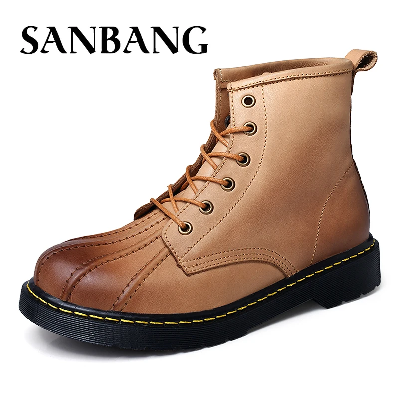 

Genuine Leather Men Boots Autumn Winter Ankle Boots Fashion Footwear Lace Up Shoes Men High Quality Vintage Men Shoes OX5