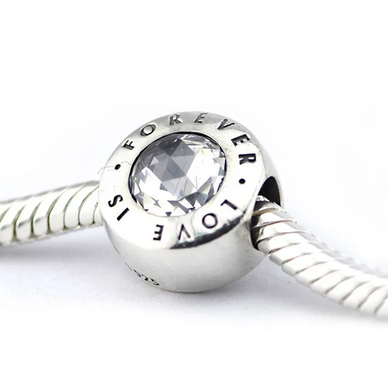 

2019 Mother's Day 925-Sterling-Silver Love is Forever Charms Beads Clear CZ Bead Fit Original Pandora Charms Bracelet jewelry