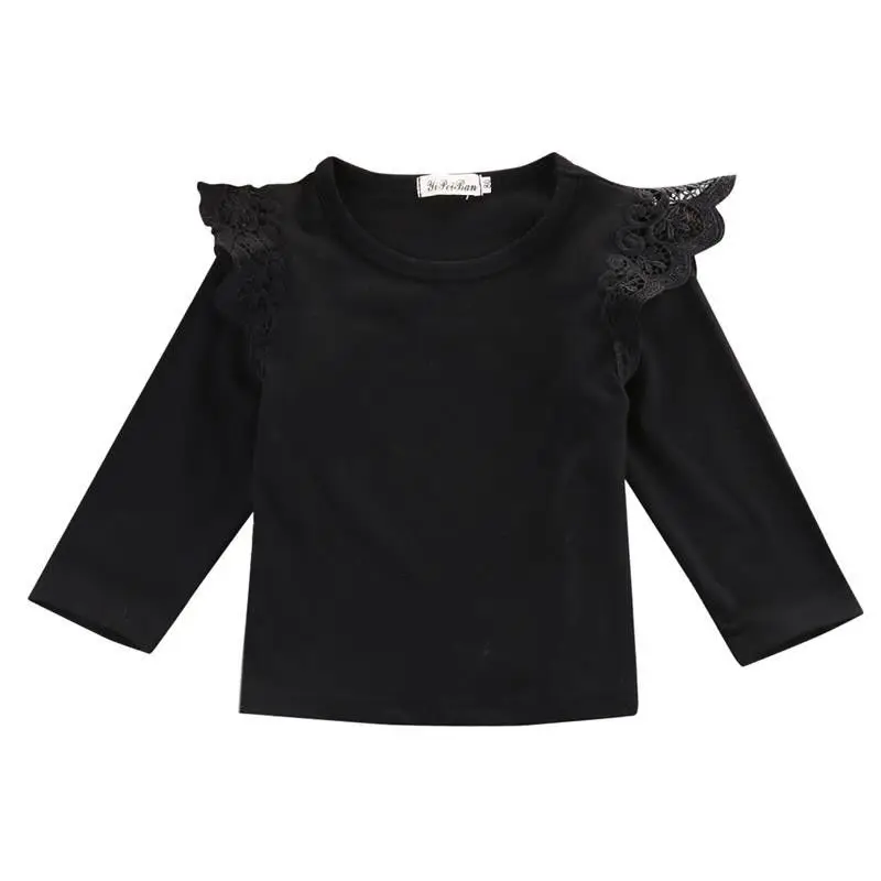 Одежда для новорожденных девочек; футболки с длинными рукавами; топы; блузка; футболка для маленьких девочек; одежда для малышей - Цвет: Черный