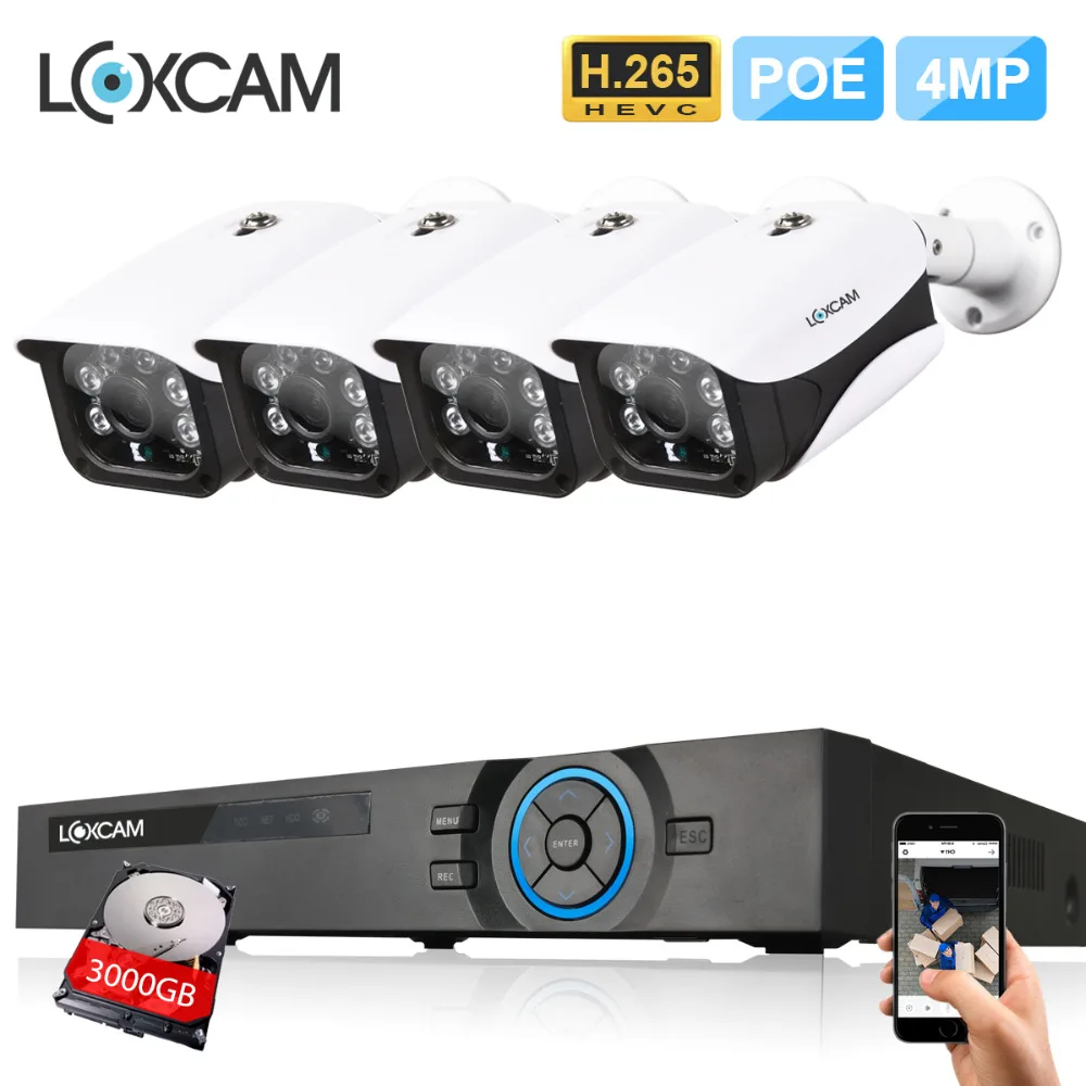 H.265 5MP CCTV камера система 4CH POE NVR комплект 4 шт. 4MP Открытый IP66 безопасности IP P2P Onvif HD