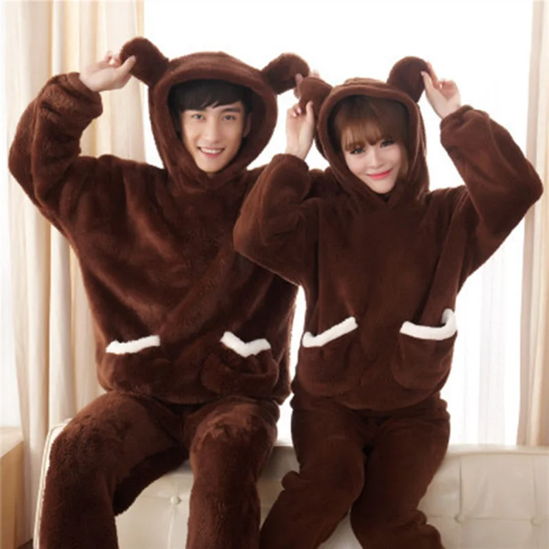 

JINUO New Arrival Winter Young Couples Plush Thicken Pajama Sets Lovers Cartoon Bear Casual Warm Soft Homewear Sleepwear