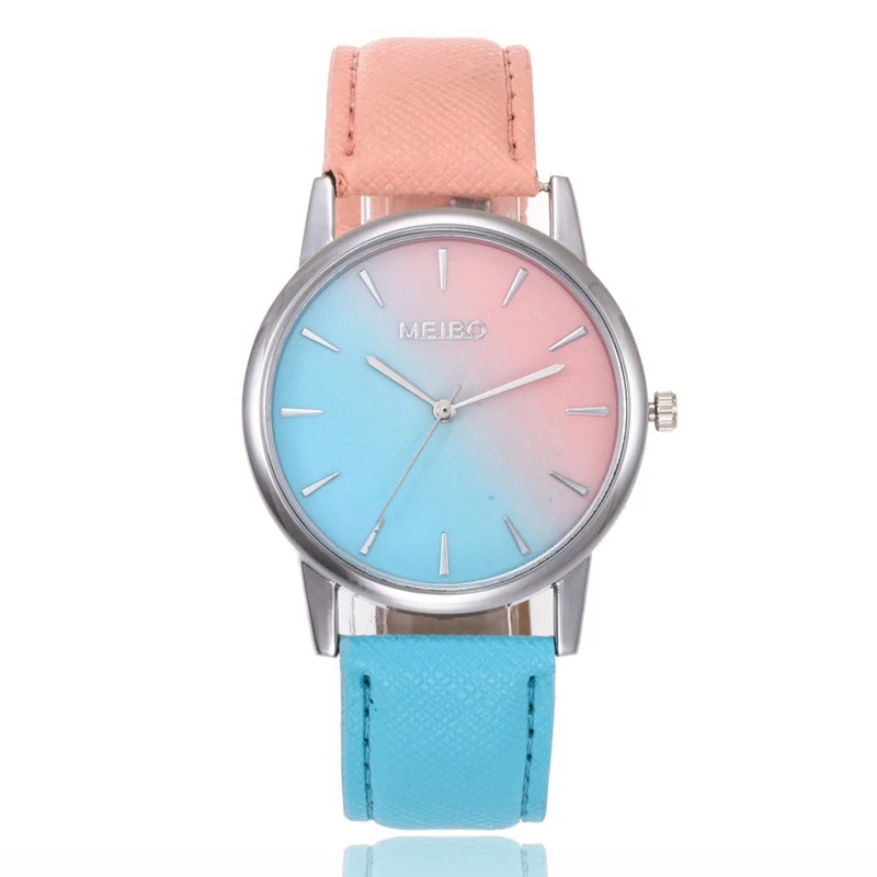 

MEIBO Unisex Rainbow Watch Beautiful Double Color PU Leather Casual Quartz WristWatches For Women Men TT@88