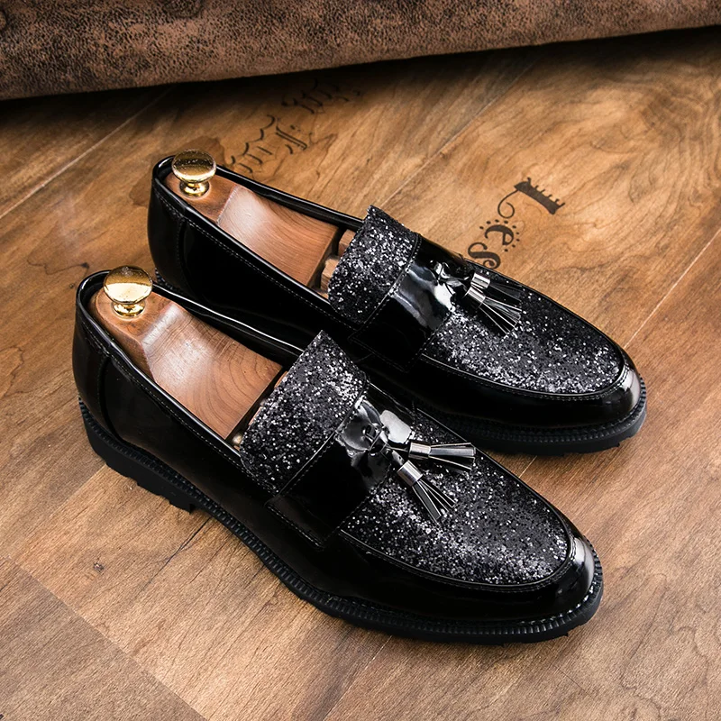 italian men designer fashion tassel leather formal shoes luxury brand wedding footwear male cool evening shiny oxford flat shoes (3)